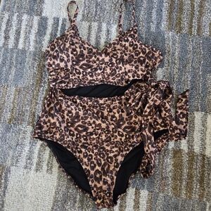 NWT Aerie Leopard Cheetah‎ Wrap One Piece Swimsuit XL LONG Animal Print Mobwife